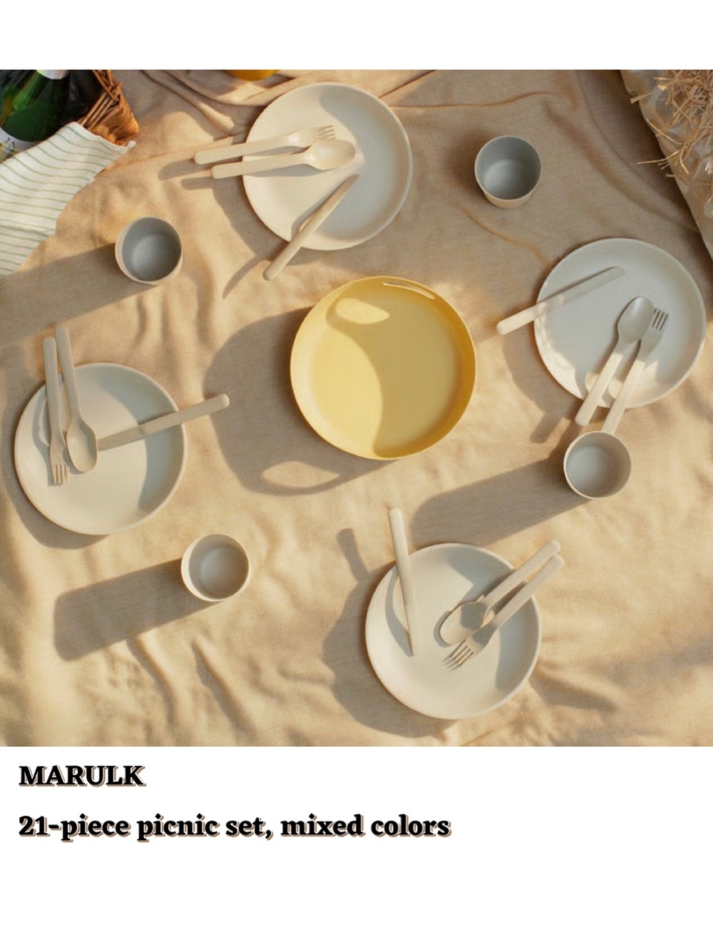 21-Piece Picnic Dining Set - Beige and Yellow